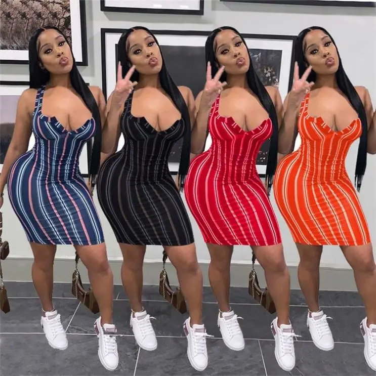 

MISSMOEN New Design Striped V-neck 2021 Summer Women Fashion Clothing Woman Short Casual Elegant Dresses