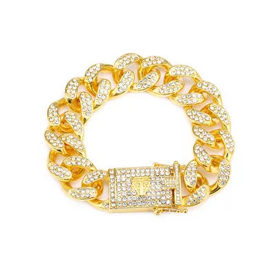 

Hip Hop Style 20mm 18K Gold Plated Cuban Chain Bracelet Sparkling Full Paved Crystal Cuban Chain Bracelet For Men