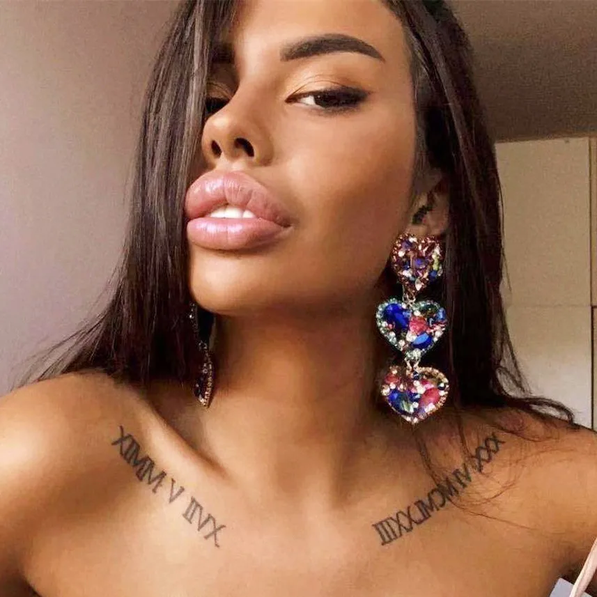 

Lovely Shiny Rhinestone Heart Charms Dangle Earrings For Women Jewelry Fashion Show Women Dress Statement Earrings