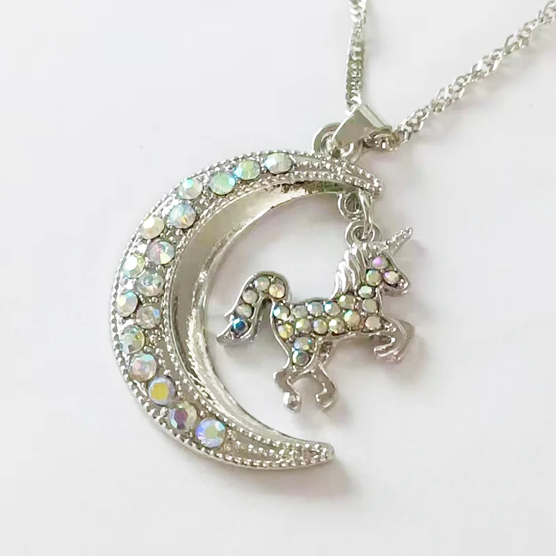 

Fashion cartoon pendant cute crystal unicorn beast moon pendant