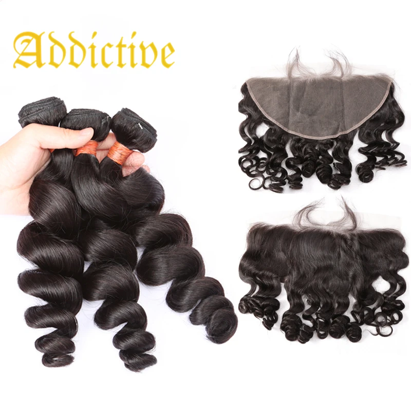 

Addictive Hot Selling Bundles Set With Frontal Ear To Ear Pre Plucked Baby Hair Loose Wave Transparent Lace Frontal With Bundles