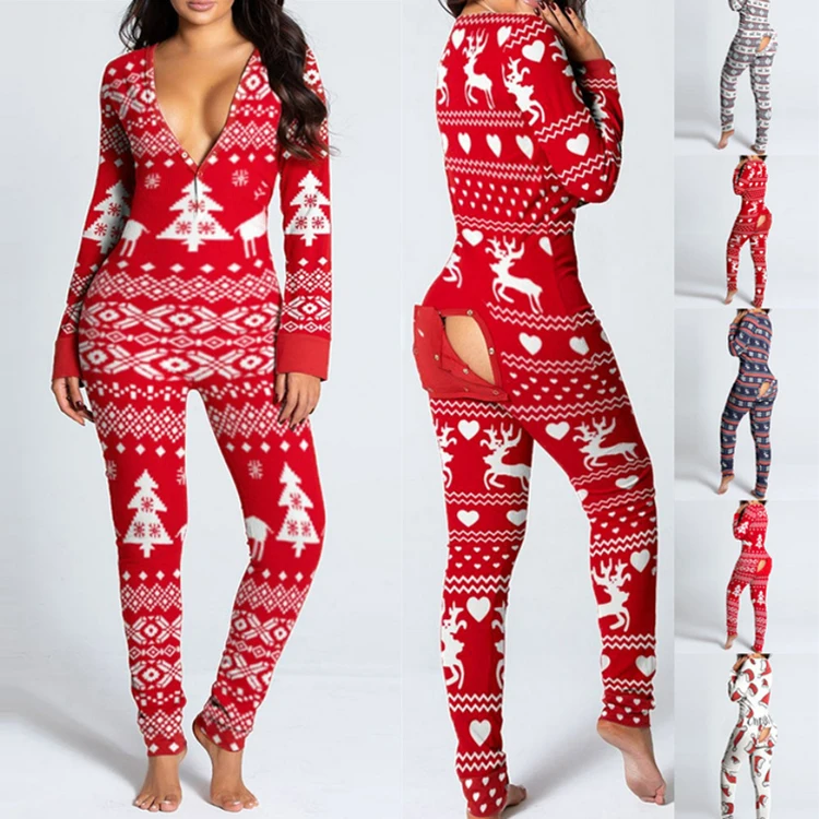 

FMY153 Lady Sexy Christmas Plus Size Winter Pyjamas One Piece Sets Onesie Women Plus Size Jumpsuit Playsuits
