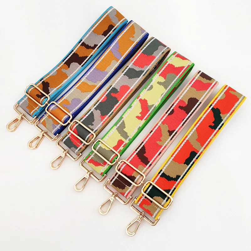 

REWIN New Fashion 50mm Wide Glitter Camo Pattern Canvas Guitar Purse Cross Body Shoulder Belt Replacement Bag Straps, 25 colors in stock
