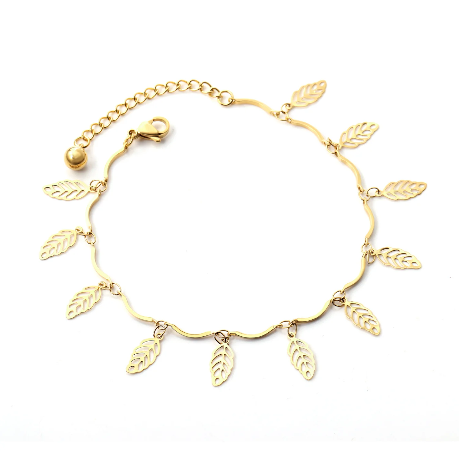 

Japanese And Korean Style 14K Gold Plated Hollow Leaf Shaped Accessories Beach Anklets Bracelet Foot Chain For Women, Different color is available