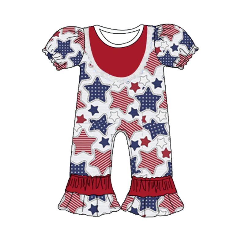 

4th of July girl romper wholesale boutique baby clothing printed milk silk romper