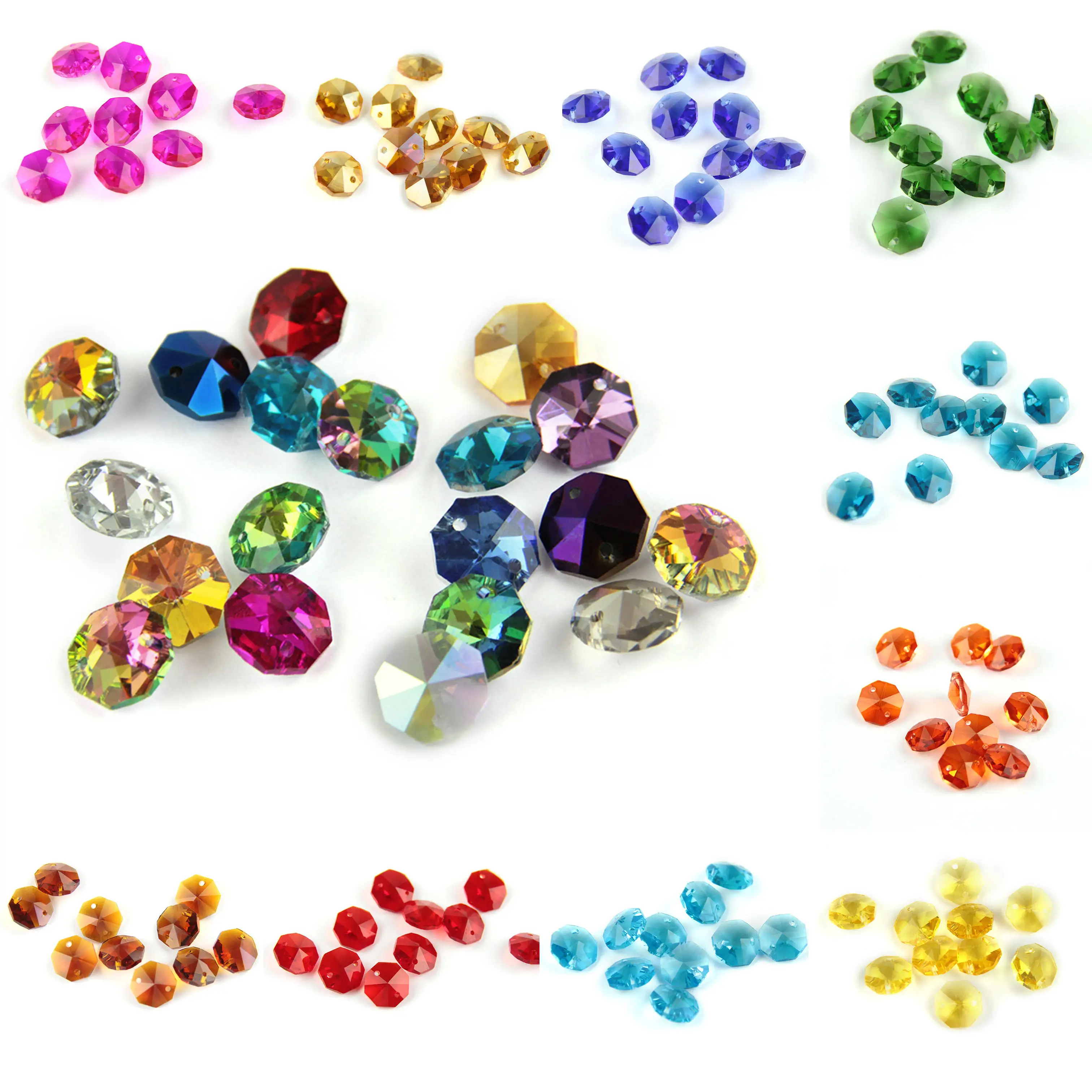 

Honor of crystal Double Hole Glass Octagon Beads Colorful Crystal Chandelier Parts Beads Diy Lamp Hanging Pendant