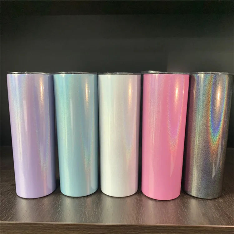 

2021 Hot 20oz 600ml Tumbler Cups Vacuum Insulated Sublimation Blanks Skinny Glitter Coffee Mugs Water Bottle for Hot Printing, 7 colors in stock