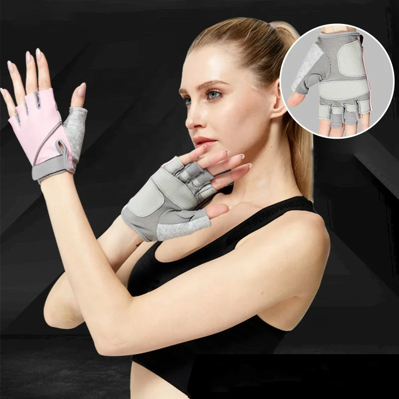 

Women Men Half Finger Gloves For Sports Fitness Weightlifting, Black,gray,pink