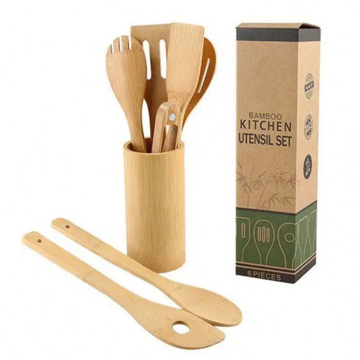 

Amazon Best Selling Kitchen Accessories Eco-friendly Kitchenware Cooking New Shovel Bamboo Spatula kitchen Utensil 7 pcs Set, Yellow