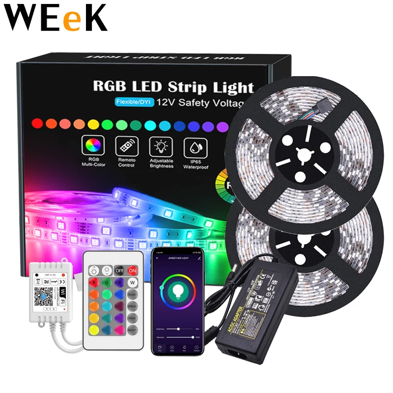 WiFi LED Strip Lights RGB SMD 5050 LED Rope Lighting Full Kit IR Remote App Control Amazon Alexa/Google Voice Control