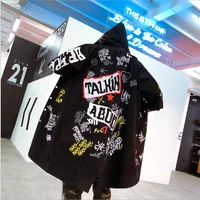 

High Street Men's New Parkas jacket Graffiti Cotton Wadded Coats Long padded Thick Outerwear