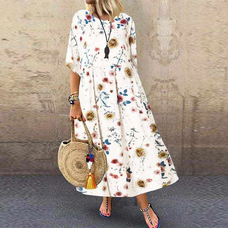 

Long Maxi Vestidos Ladies Casual Loose Holiday Party Beach Summer Sundress Bohemian Women Dress Plus Size Female Printed, As pictures