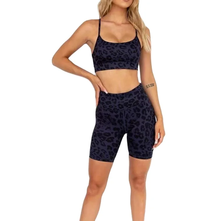 

Leopard Yoga sets Seamless crop top and shorts two piece biker shorts set Tummy Control Spring Fit Sports Wear Short