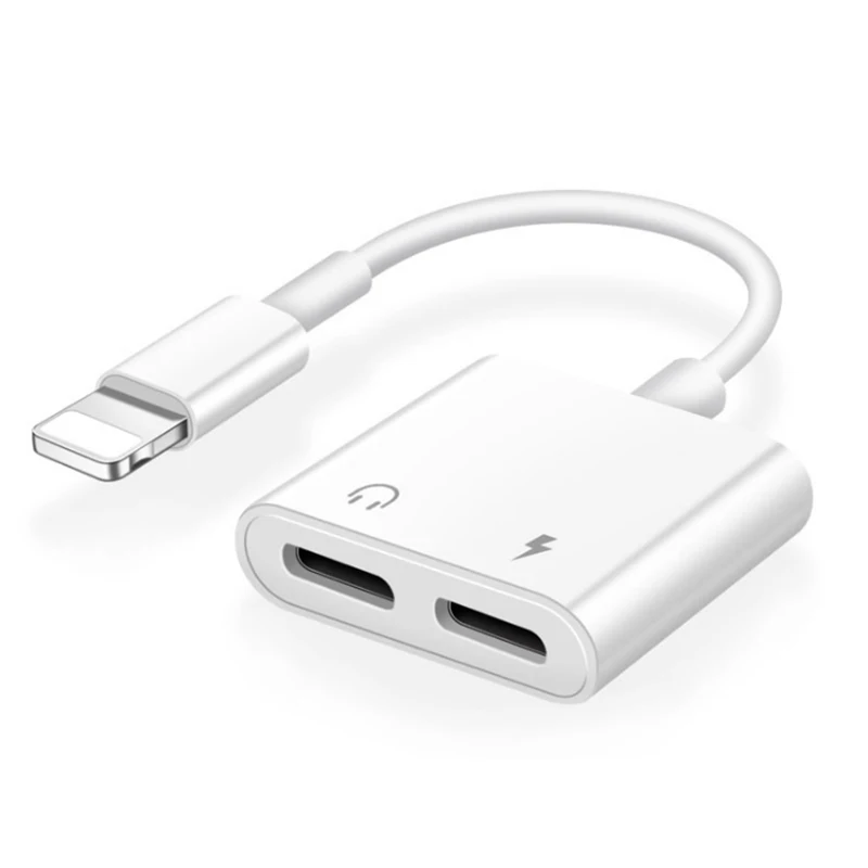 

2 In 1 Earphone Charger Splitter Adapter For Apple For IPhone X 8 9 10 11 12 Plus Double Lighting Headphone Cable, White