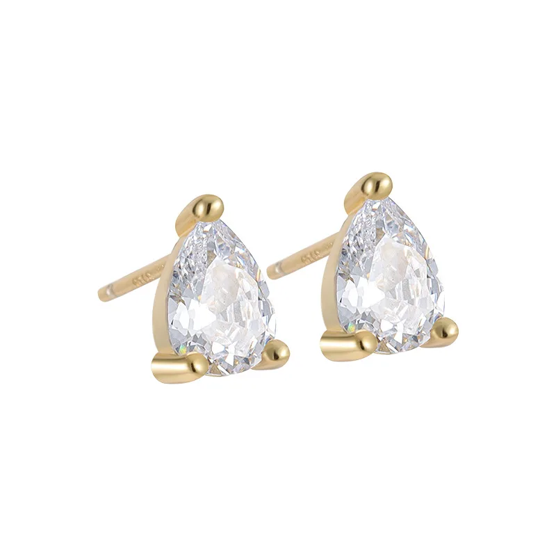 

minimalist 925 sterling silver three claw water drop pear shape zircon gold plated stud earrings for women