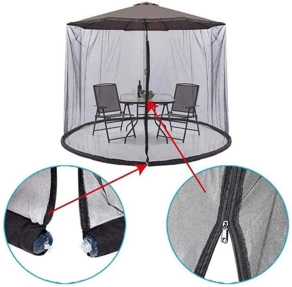 Patio Umbrella Mosquito Mesh Netting Screen With Zipper Door And