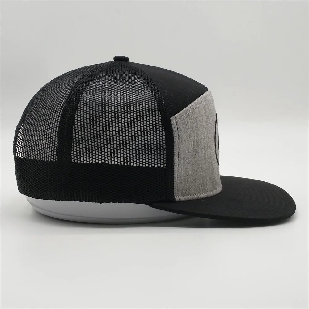 定制高品质男士棉质斜纹布理查森帽子刺绣标志7面板平底结构平底网眼