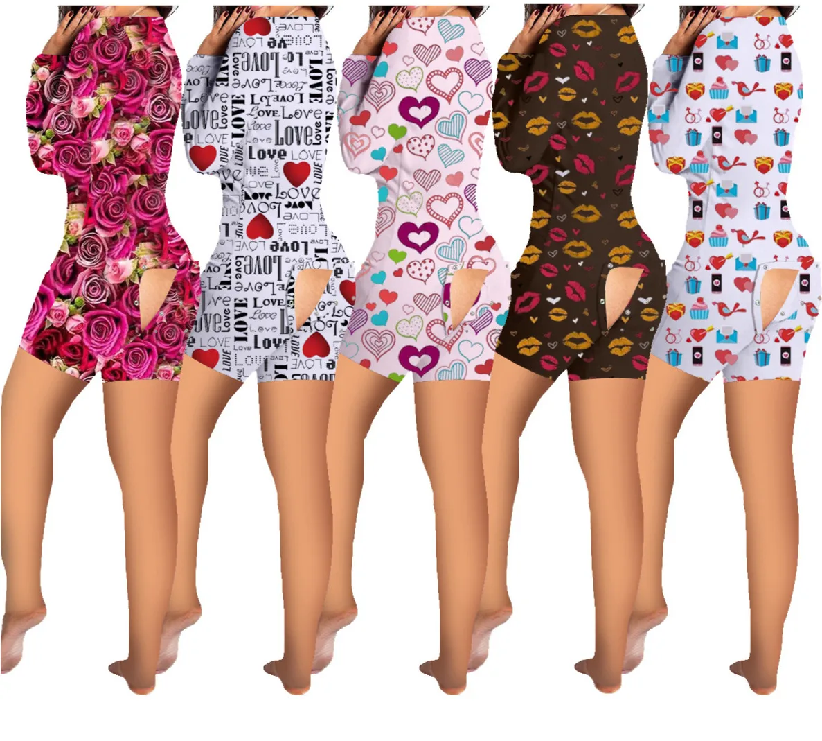 

Wholesale 2022 Best Quality V-neck Plus Size Women Butt Flap Sexy Onesie Valentines Day Pajamas valentines sleepwear