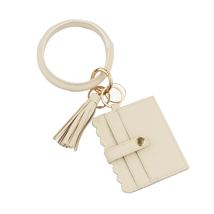 

Key Chain Bracelet Monogrammed PU Leather Tassel Key Ring And Card Holder, As pics show