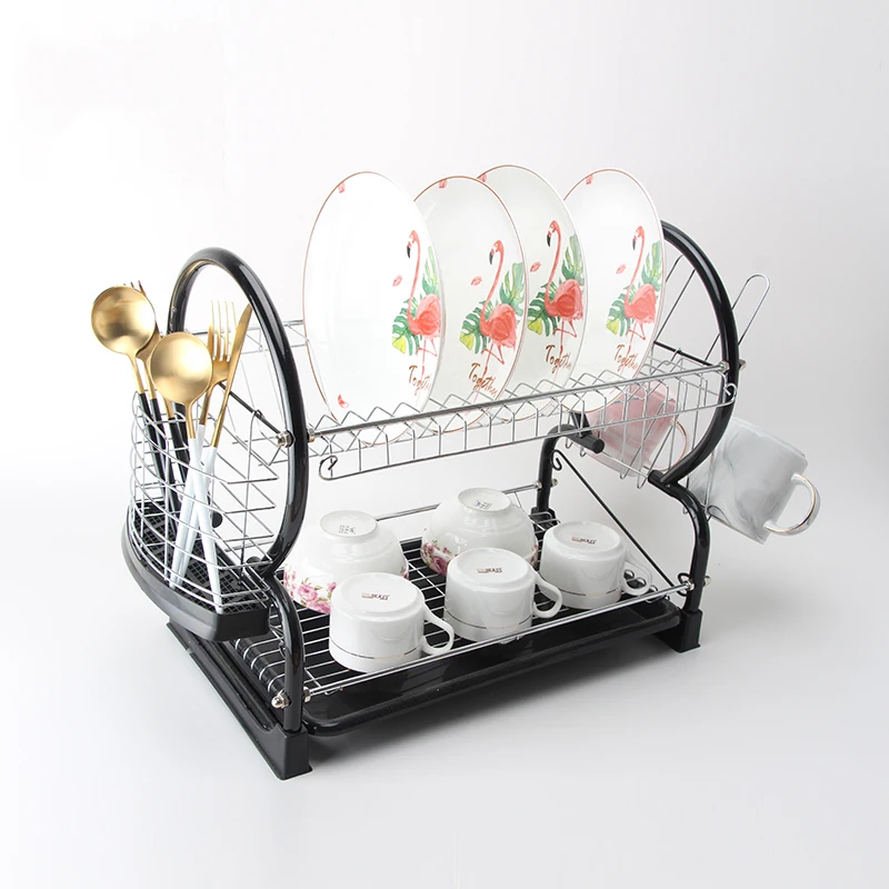 

Customized Professional Adjustable Iron Wire 2 Tiers Metal Sink Drying Drainer Kitchen Storage Dish Rack, Black /grey /chrome