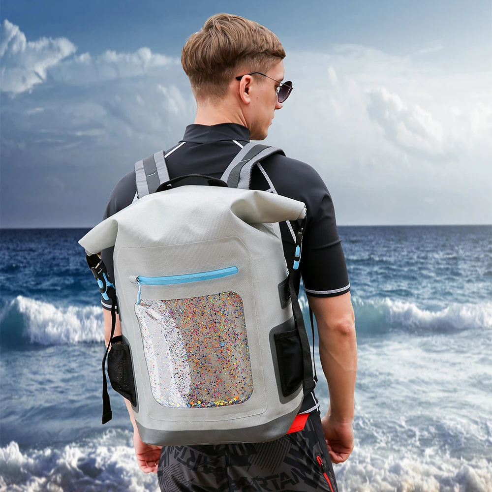 

Custom logo roll top waterproof TPU fabric dry bag backpack with adjustable padded shoulder strap and waterproof zipper