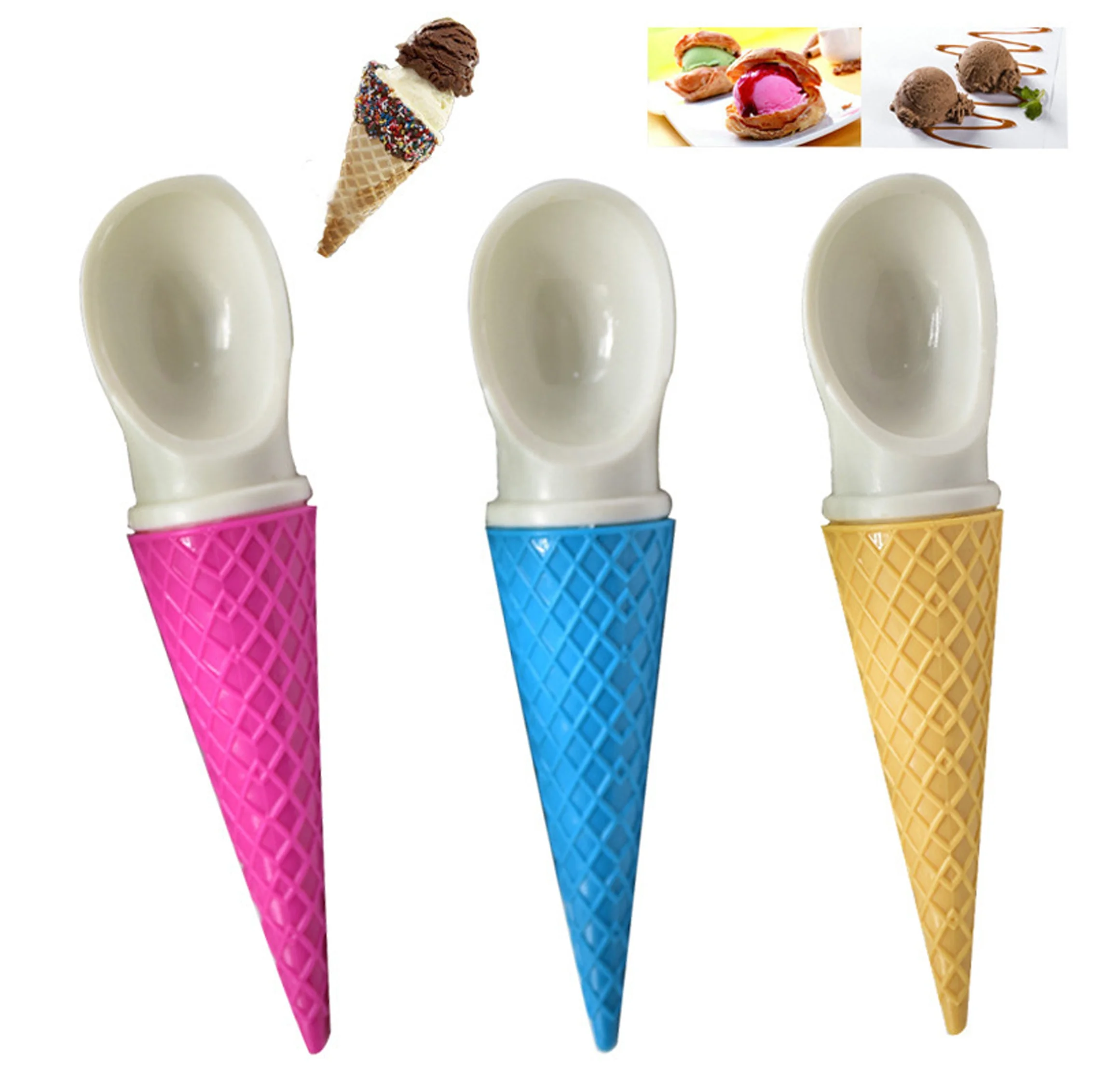 

Hot selling No-Slip Handle Plastic Cone-shaped Ice Cream Scoops for Ice Creams, Blue,rose red