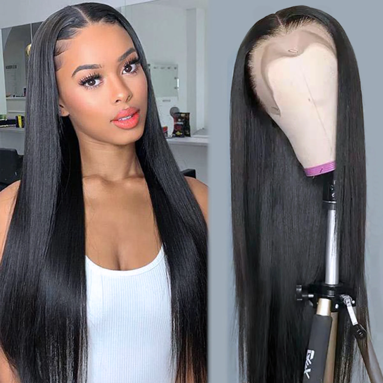 

Transparent Lace Wig 16 30 Inch Indian Virgin Human Hair Wigs,Brazilian Straight 13X4 Lace frontal Wig For Black Women, Natural color