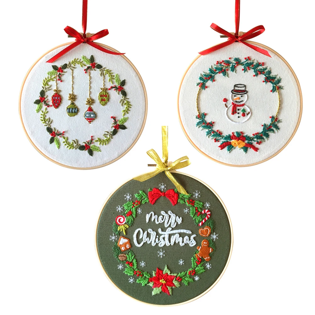 

Christmas Embroidery Kits for Adults with Hoop Thread Needles Full Kit DIY Craft for Beginner