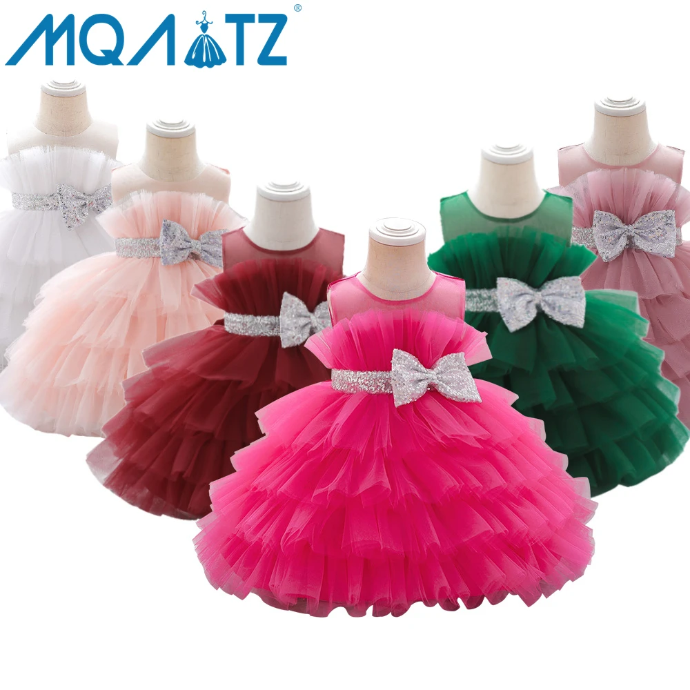 

MQATZ New Arrivals Bow Sequin Sleeveless Layered Girl Dress Party Birthday Wedding Princess For Baby Girls Kids L2103XZ