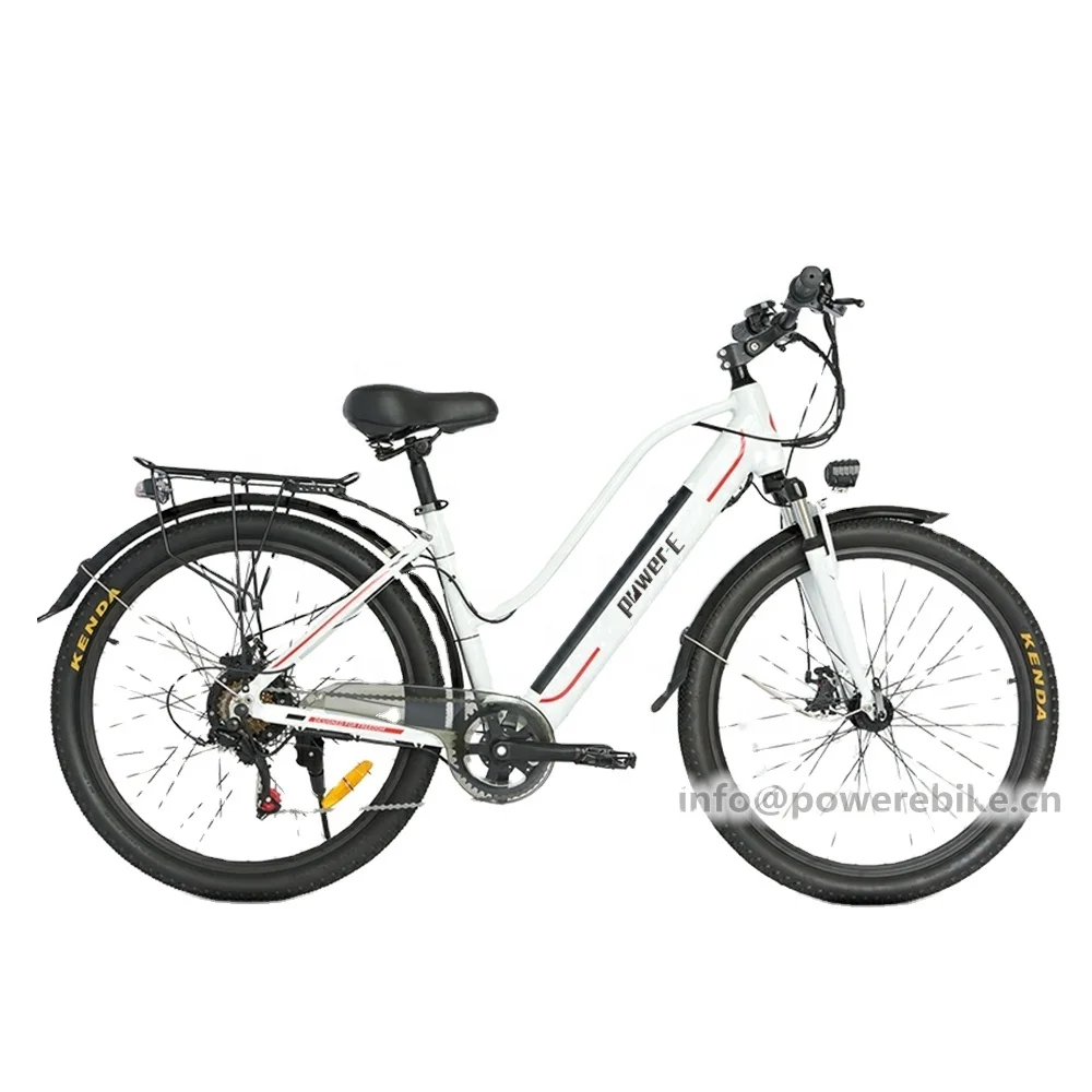 

New 48V 350W Rear Hub Motor Electric Bike 26 Inch Women 48V 9.6Ah Lithium Battery City E-bike, White,gray