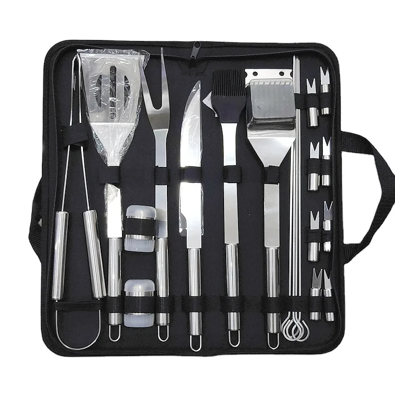 

Spatula Tongs and Fork BBQ Tool Accessories Stainless Steel 20 Pieces Barbecue Grilling Utensils Kit with Carry Bag