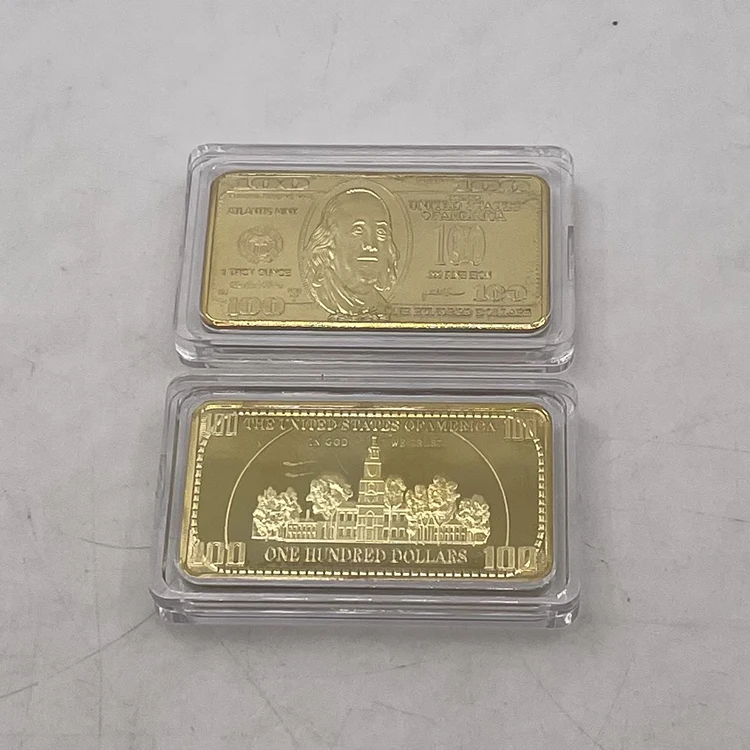 

Fast delivery USD 100 dollars 24k gold clad plated solid bar bullion