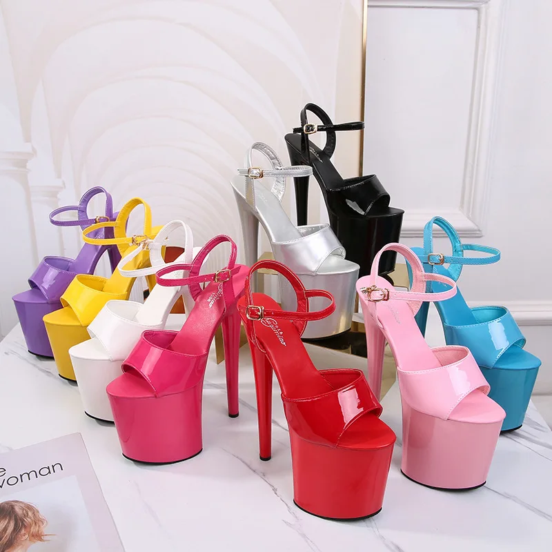 

2021 Women High Heel Shoes Leather 20cm High-heeled Shoes Sexy Waterproof Material Super High Sandal Female Summer