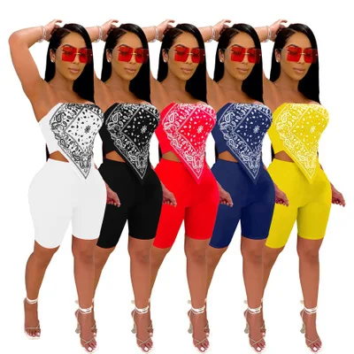 

Fashion Two Piece Set Woman Sexy Bandana Print Tank Top With Short Pant