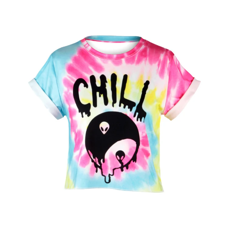 
Summer Fashion Water Printing Crop Top T Shirt Women Tie Dye Custom T-Shirt for Ladies 