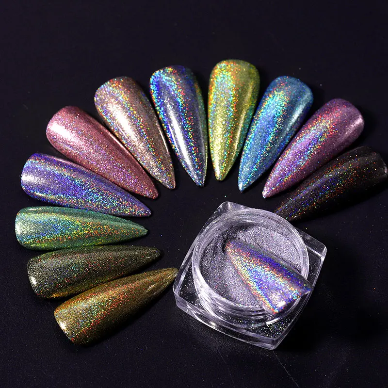 

1Box Laser Nail Glitter Holographic Galaxy Holo Flakes Bling Rainbow Flecks Nail Powder Chrome Pigments Nail Art Decorations, 12 colors as picture