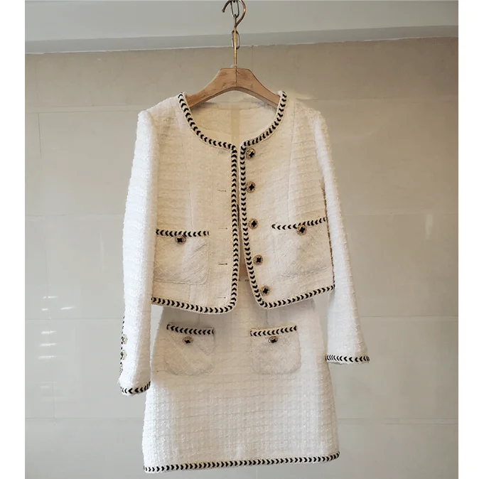 

A5968 New Dropshipping Office Lady Tweed Suit Blazer And Mini Skirt Ladies Two Pieces Suit