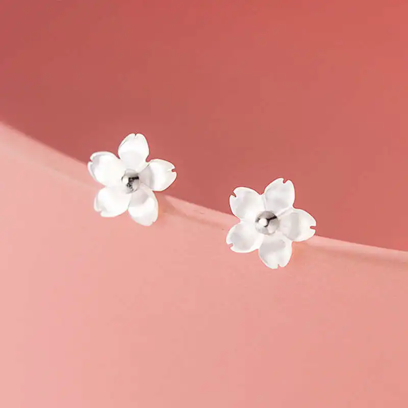 

popular handcraft jewelry 925 sterling silver mini shell flower stud earrings for women gifts