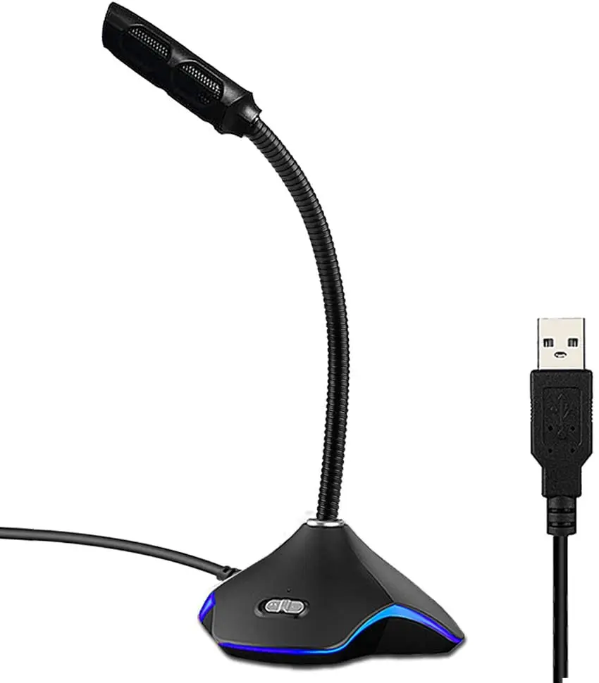 

XIAOKOA USB Microphone for Windows and Mac Professional PC Microphone with Built-in LED Light for Computer