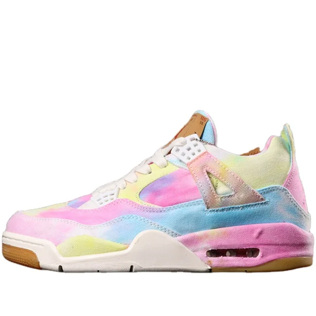 

4 Retro Tie-dye Men's Casual Shoes Sports Shoes Basketball Shoes Sneaker Slippers with Box, Pink
