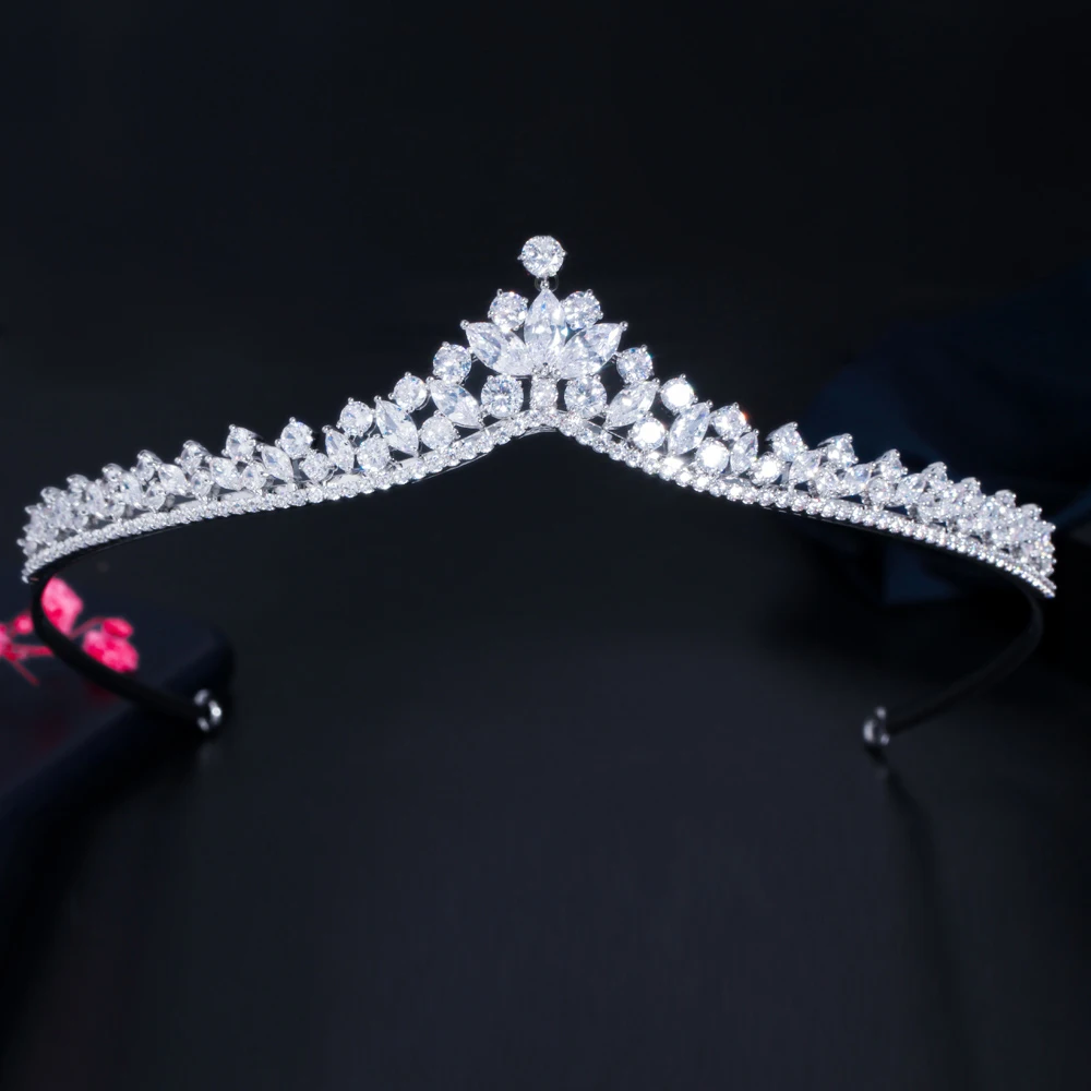 Elegant Shiny Cubic Zirconia Crystal Big Bridal Tiaras and Crowns Hair Accessories for Women Wedding Costume Headwear Jewelry