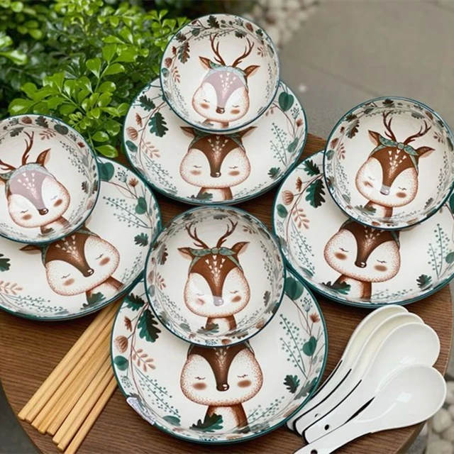 

Manufacturer well made cartoon ceramic bowl ins creative 16 fawnscutlery set