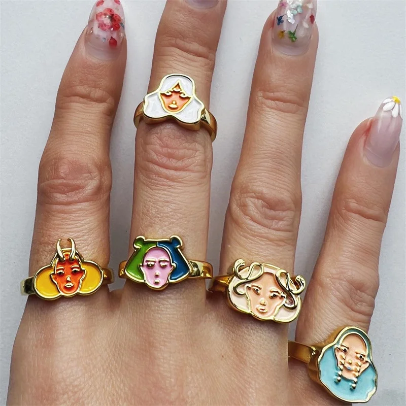 

2023 new fashion finger colorful enamel finger women open adjustable stainless steel astrology 12 zodiac rings