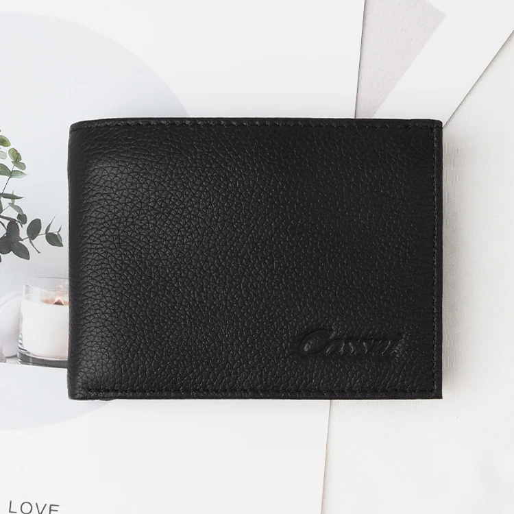 

wallet men genuine leather anti theft rfid slim custom leather wallet money clip genuine leather mens wallet, Black