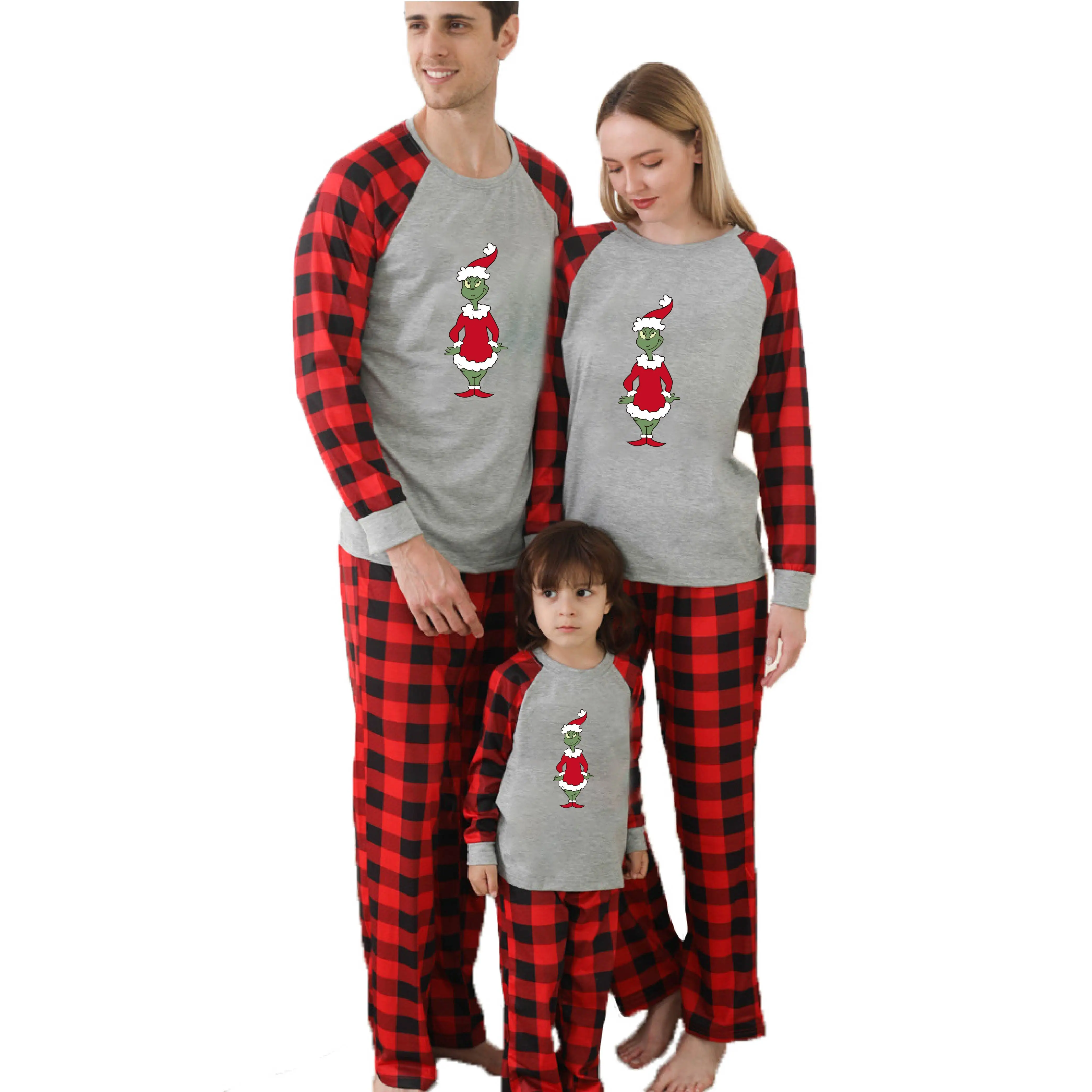 

Boutique christmas pajamas grey red green black blank family pijama sets christmas two piece pajamas, Red/green /white/black /gray