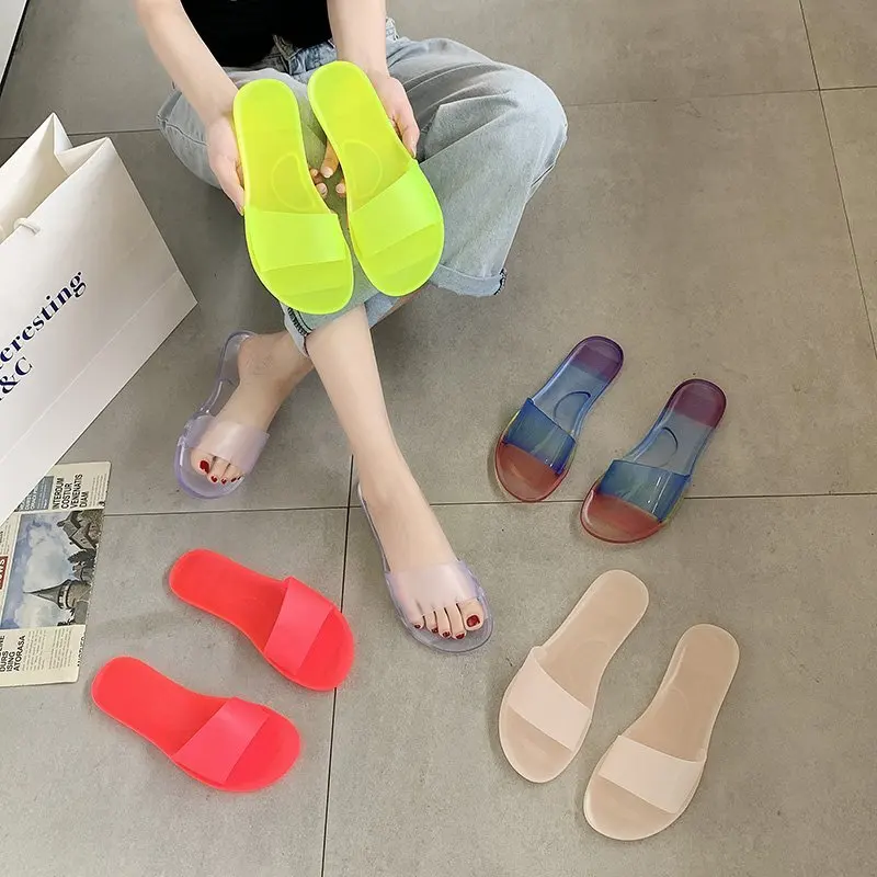 

PDEP hot sale clear upper flip flop women sandals cheap slide slippers for laides big size jelly sandals, Purple,green,pink,white,red