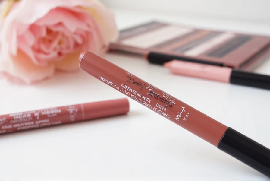 Step-by-step application of NYX Nutmeg Lip Liner showing precise lip lining technique