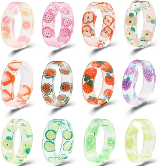 

2021 Cute Fruit Transparent Plastic Ring Acrylic Ring Chunky Ring For Ladies Girls And Children