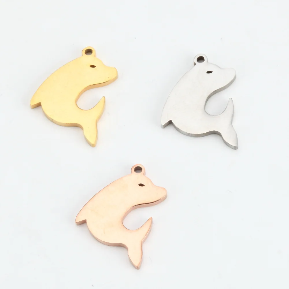 

15x19mm DIY Jewelry Making Accessories Finding Stainless Steel Dolphin Shape Pendant Charm For Necklace Bracelet, Gold,silver,rose gold