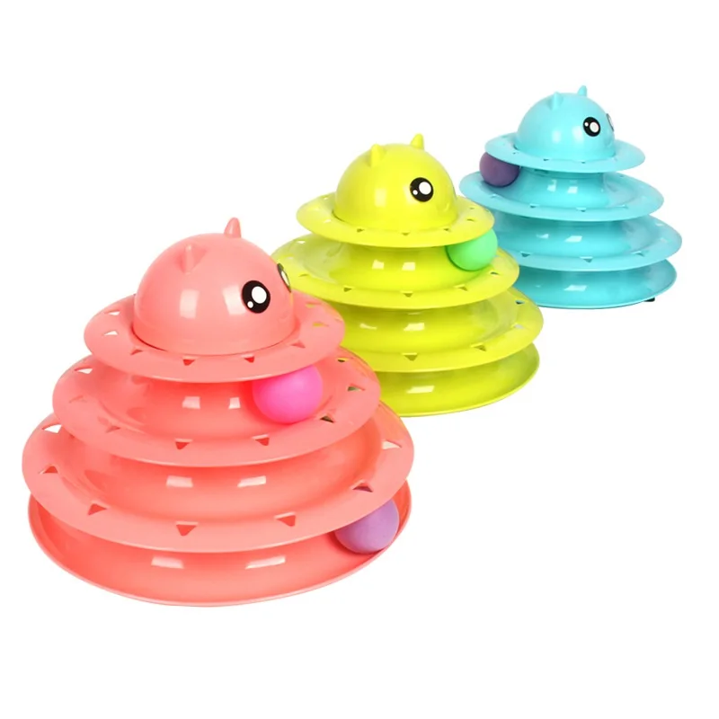 

Head Plastic Pet Roller Tracks Tower Ball Games turntable toy for cat, Pink, light blue and yellow